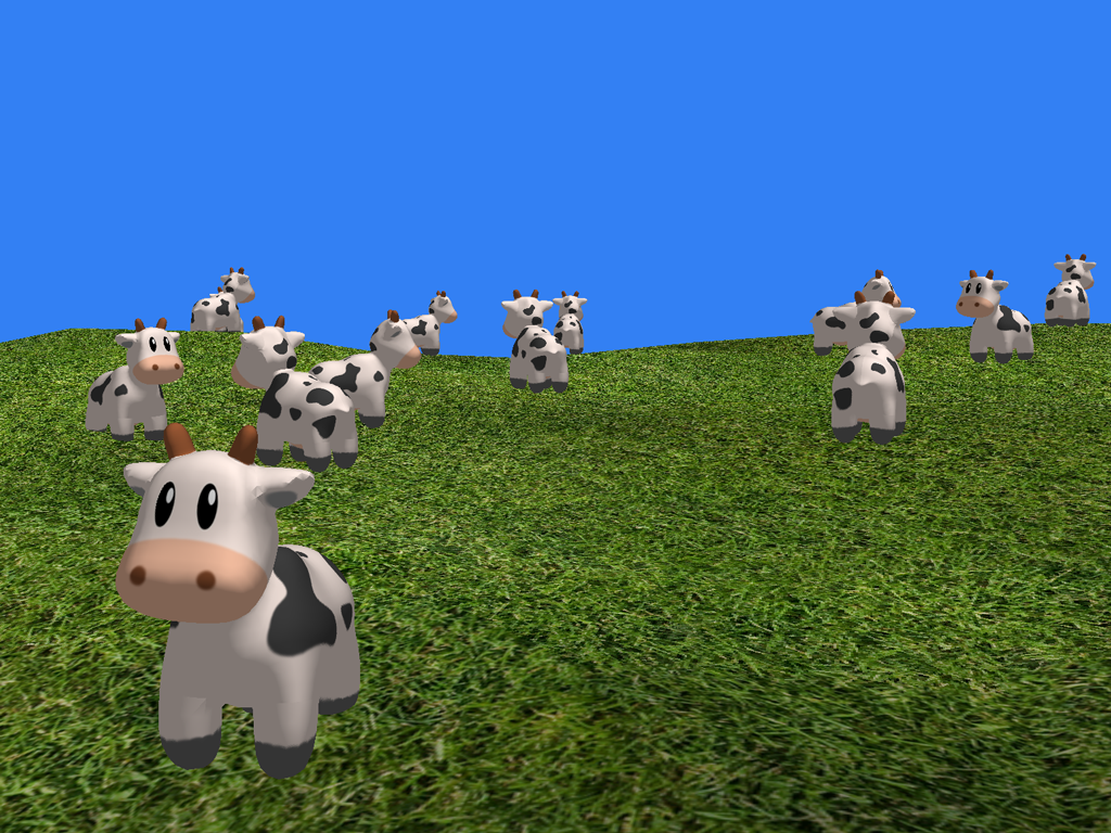 Dozens of animated characters can be drawn efficiently with instanced rendering.