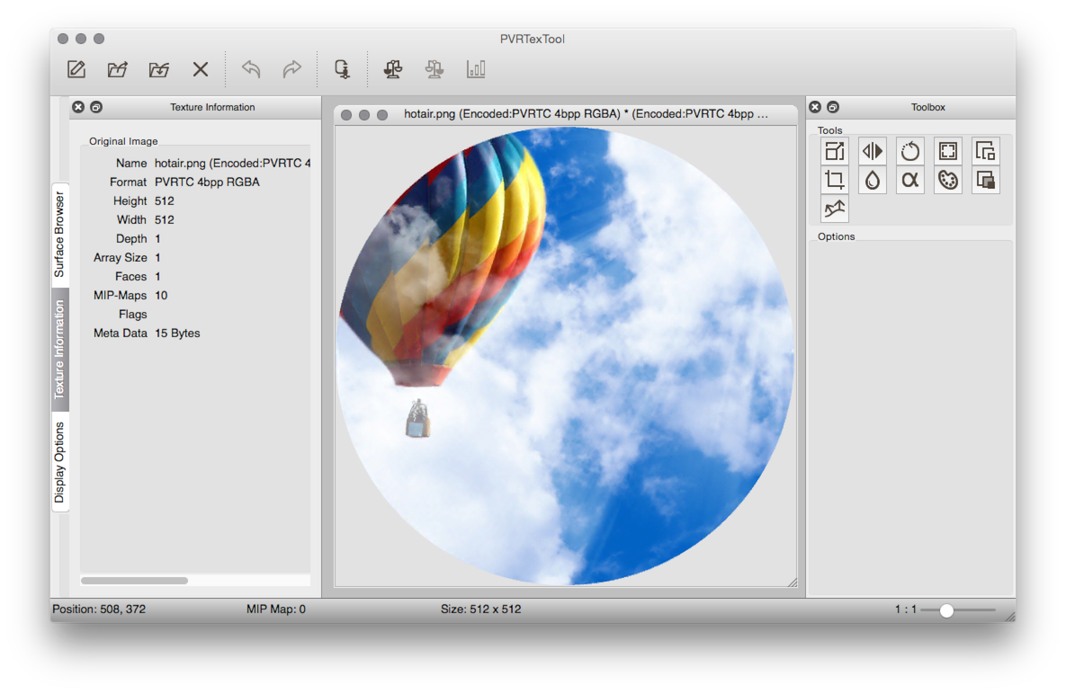 The PVRTexToolGUI from Imagination Technologies allows the user to compress images in a variety of formats